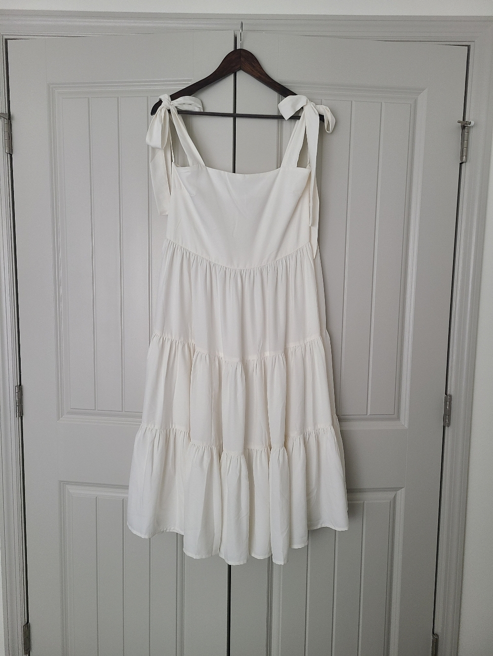 White Tie-Shoulder Tiered Sundress